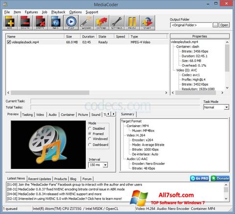 Ekran görüntüsü MediaCoder Windows 7