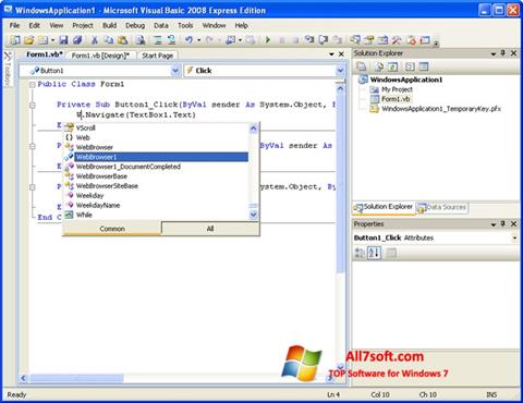 Ekran görüntüsü Microsoft Visual Basic Windows 7