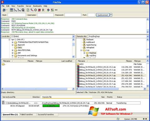 Ekran görüntüsü FileZilla Windows 7