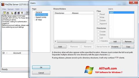 Ekran görüntüsü FileZilla Server Windows 7