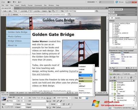 Ekran görüntüsü Adobe Dreamweaver Windows 7