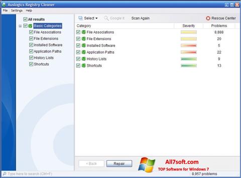 Ekran görüntüsü Auslogics Registry Cleaner Windows 7