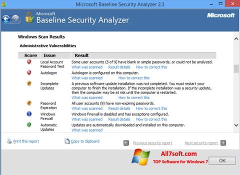 Ekran görüntüsü Microsoft Baseline Security Analyzer Windows 7