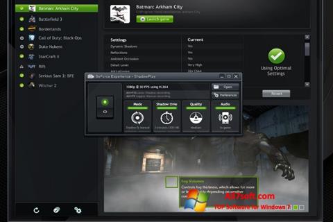 Ekran görüntüsü NVIDIA GeForce Experience Windows 7
