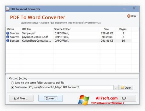 Ekran görüntüsü PDF to Word Converter Windows 7