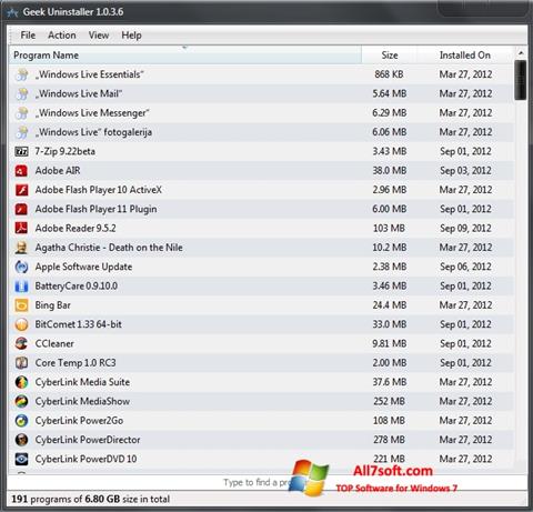 Ekran görüntüsü Geek Uninstaller Windows 7