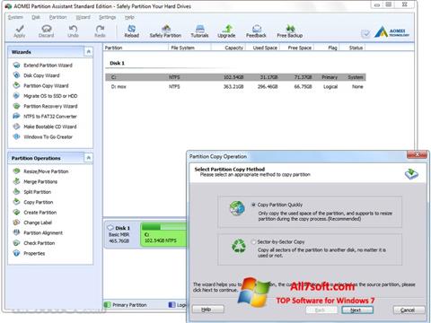 Ekran görüntüsü AOMEI Partition Assistant Windows 7