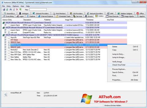 Ekran görüntüsü AutoRuns Windows 7