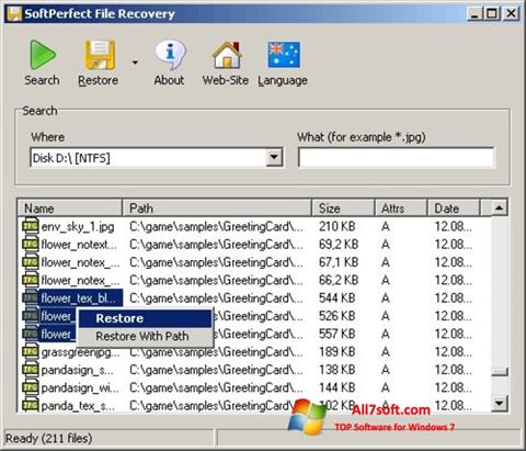 Ekran görüntüsü SoftPerfect File Recovery Windows 7