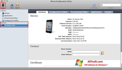 Ekran görüntüsü iPhone Configuration Utility Windows 7